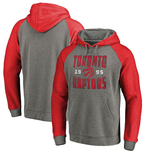 Toronto Raptors Fanatics Branded Ash Antique Stack Tri Blend Raglan Pullover Hoodie