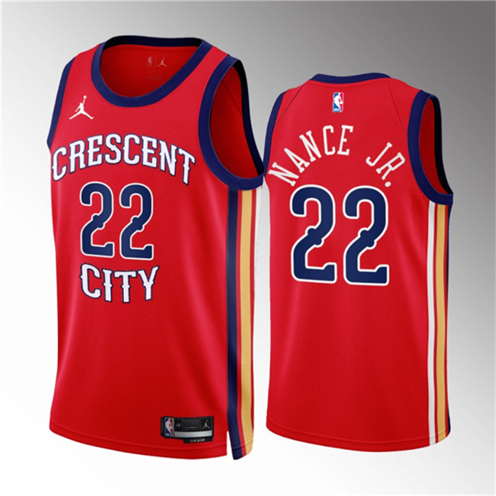 Men's New Orleans Pelicans #22 Larry Nance Jr. Red 2022 23 Statement Edition Stitched Basketball Jersey