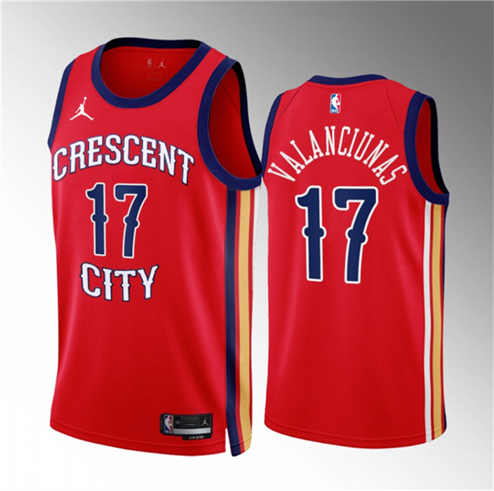Men's New Orleans Pelicans #17 Jonas Valanciunas Red 2022 23 Statement Edition Stitched Basketball Jersey