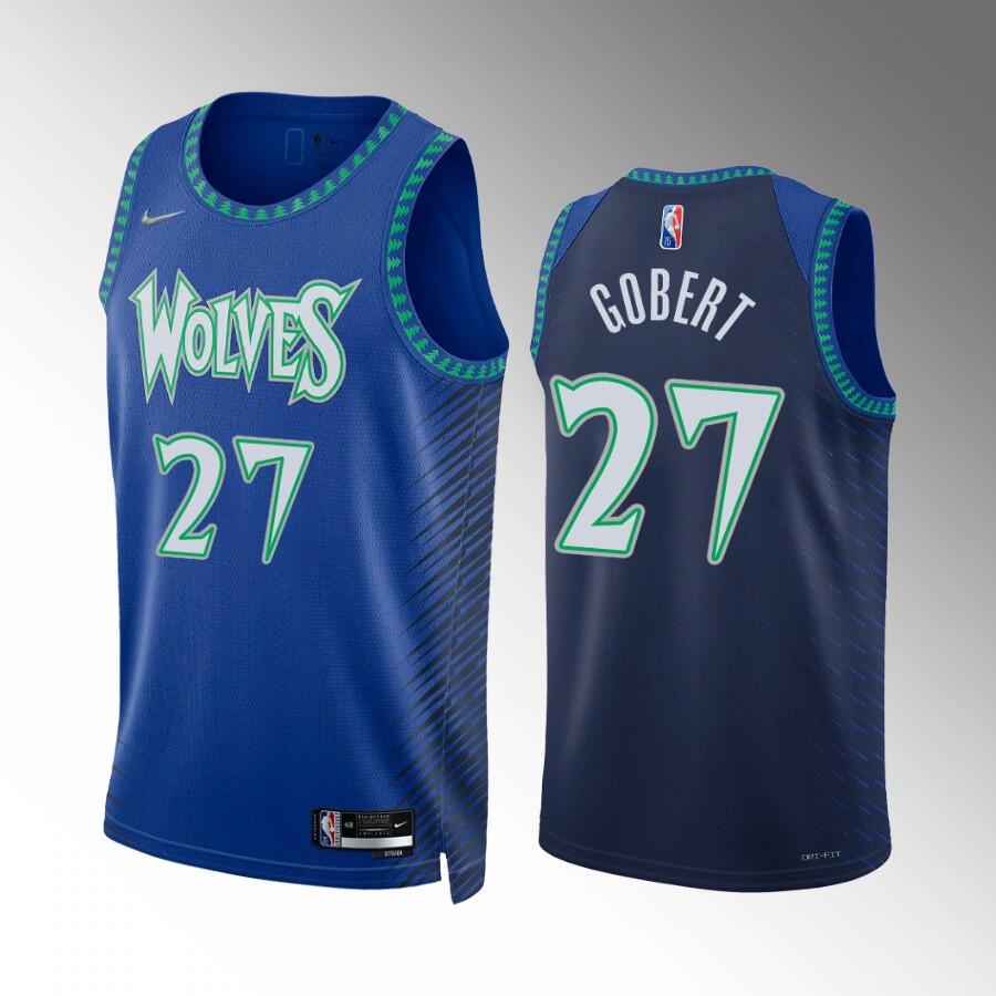 Men's Minnesota Timberwolves #27 Rudy Gobert 2021 22 Blue City Edition 75th Anniversary Swingman Stitched Jersey