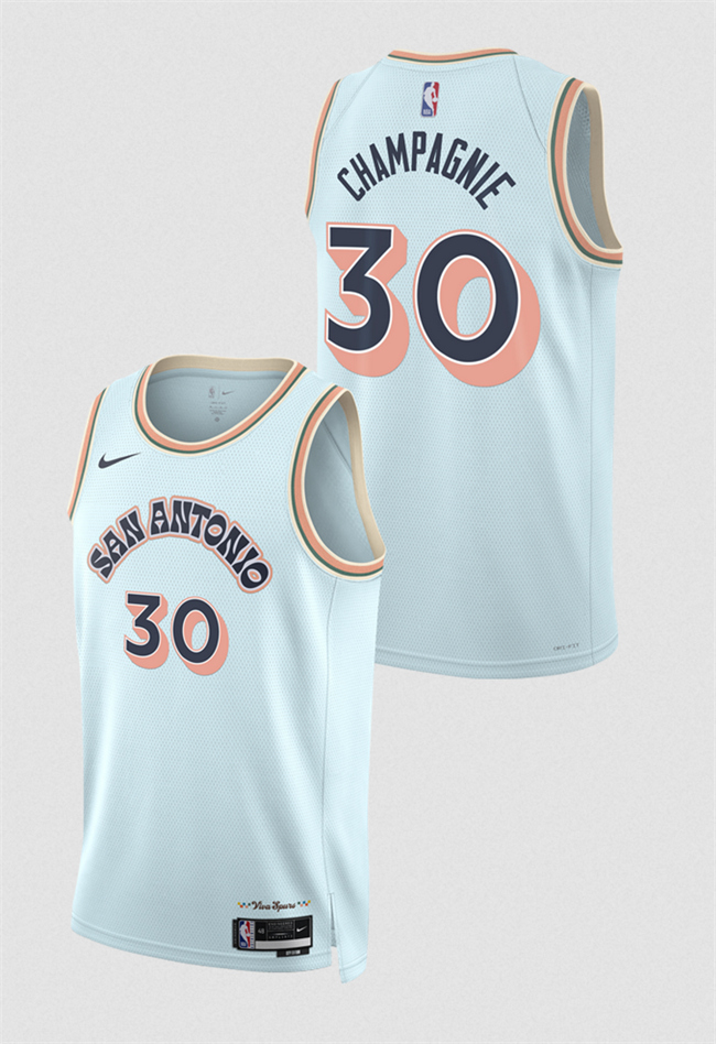 Men's San Antonio Spurs #30 Julian Champagnie Light Blue 2024 25 City Edition Stitched Basketball Jersey
