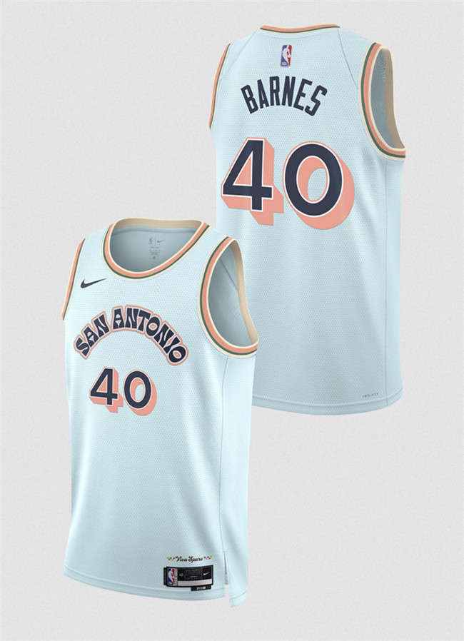 Men's San Antonio Spurs #40 Harrison Barnes Light Blue 2024 25 City Edition Stitched Basketball Jersey