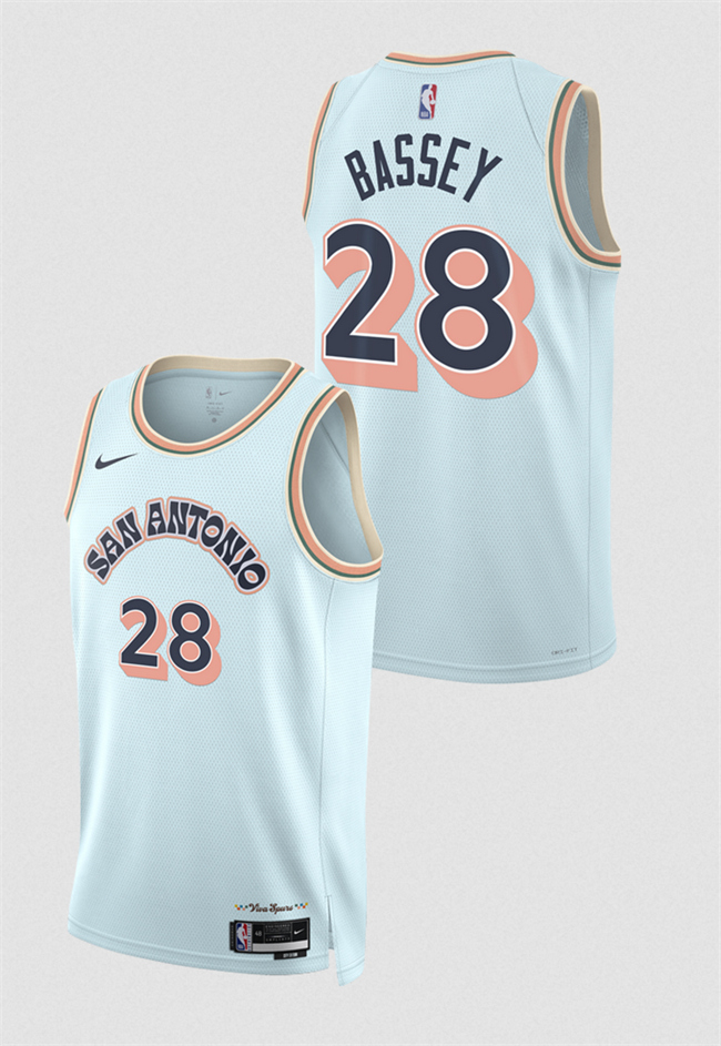 Men's San Antonio Spurs #28 Charles Bassey Light Blue 2024 25 City Edition Stitched Basketball Jersey