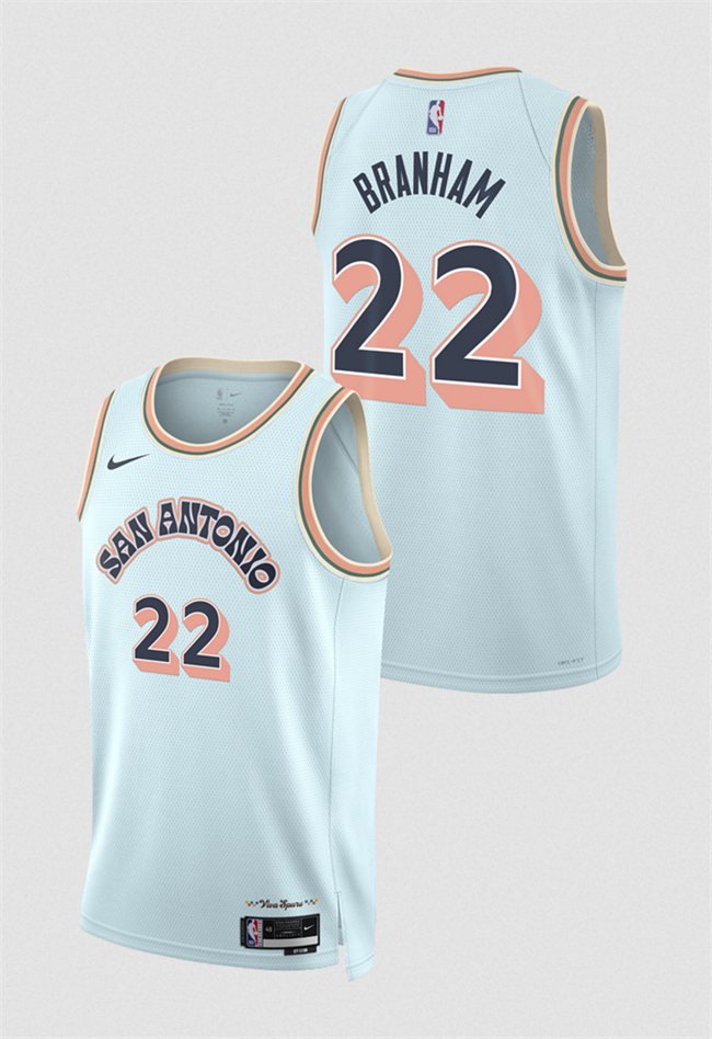 Men's San Antonio Spurs #22 Malaki Branham Light Blue 2024 25 City Edition Stitched Basketball Jersey