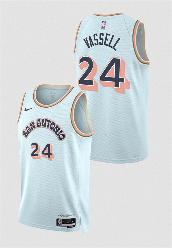 Men's San Antonio Spurs #24 Devin Vassell Light Blue 2024 25 City Edition Stitched Basketball Jersey