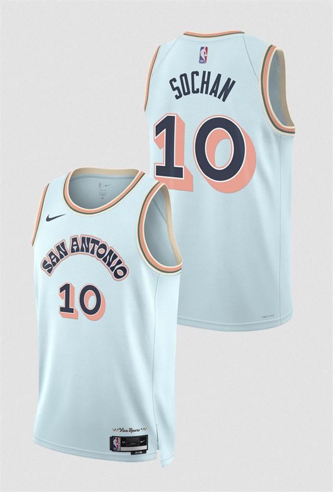 Men's San Antonio Spurs #10 Jeremy Sochan Light Blue 2024 25 City Edition Stitched Basketball Jersey