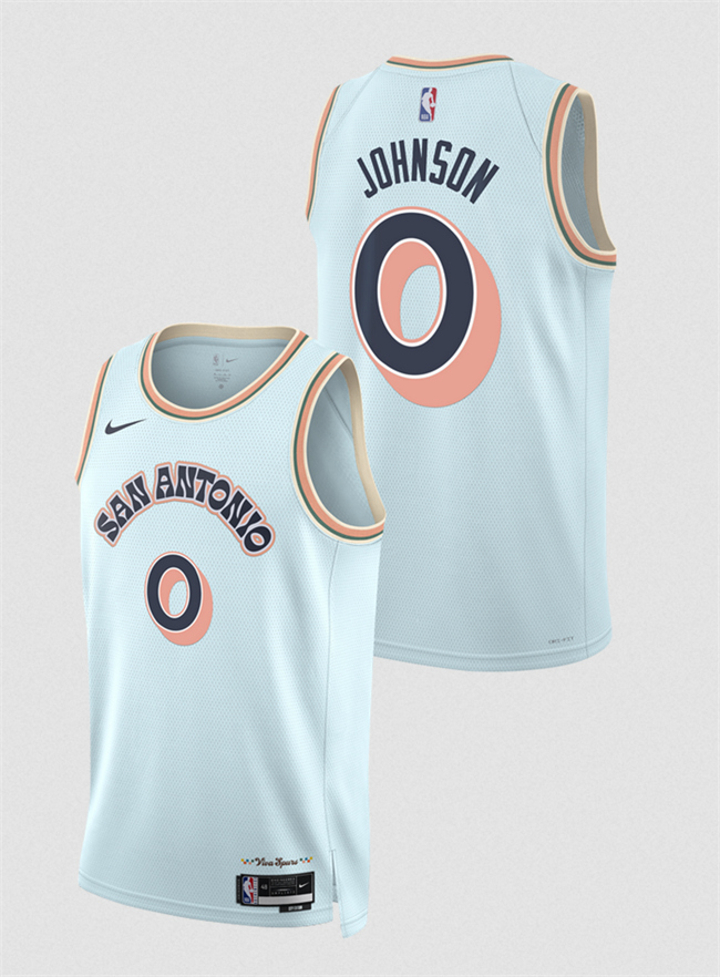 Men's San Antonio Spurs #0 Keldon Johnson Light Blue 2024 25 City Edition Stitched Basketball Jersey
