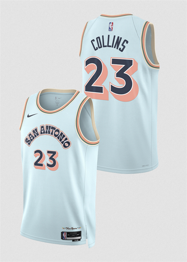 Men's San Antonio Spurs #23 Zach Collins Light Blue 2024 25 City Edition Stitched Basketball Jersey
