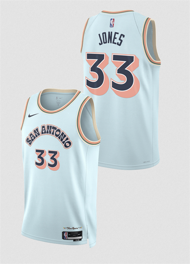 Men's San Antonio Spurs #33 Tre Jones Light Blue 2024 25 City Edition Stitched Basketball Jersey