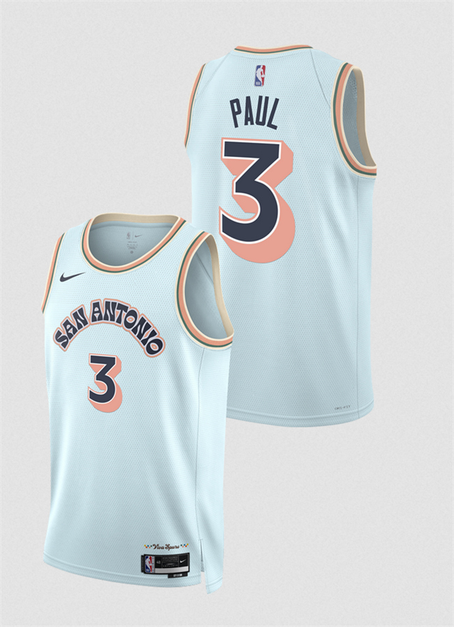 Men's San Antonio Spurs #3 Chris Paul Light Blue 2024 25 City Edition Stitched Basketball Jersey