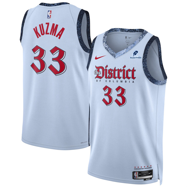 Men's Washington Wizards #33 Kyle Kuzma Powder Blue 2024 25 City Edition Stitched Basketball Jersey