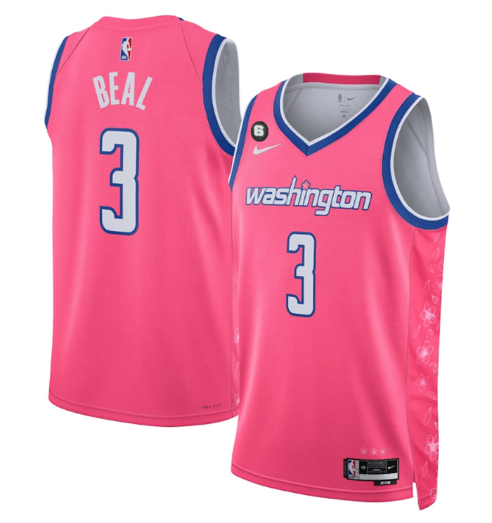 Men's Washington Wizards #3 Bradley Beal 2022 23 Pink Cherry Blossom City Edition With NO.6 Patch Limited Stitched Basketball Jersey