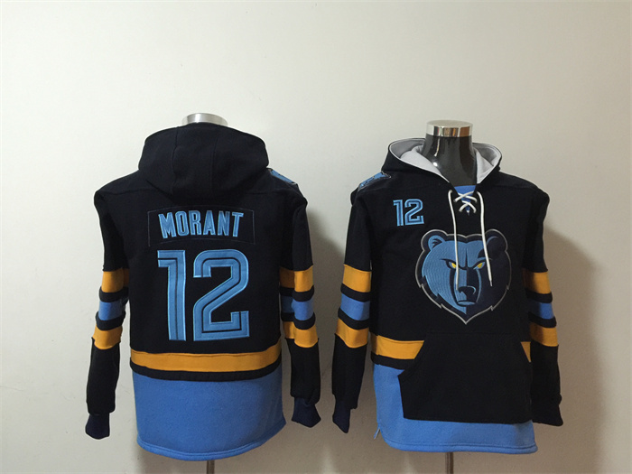 Men's Memphis Grizzlies #12 Ja Morant Black Blue Ageless Must-Have Lace-Up Pullover Hoodie