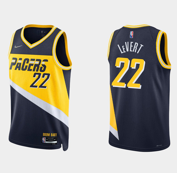 Men's Indiana Pacers #22 Caris Levert 2021 22 Navy City Edition 75th Anniversary Stitched Basketball Jersey