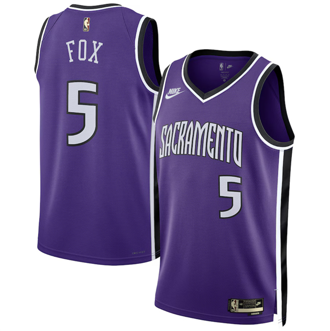 Men's Sacramento Kings #5 De'Aaron Fox Purple 2024 25 Classic Edition Swingman Stitched Basketball Jersey