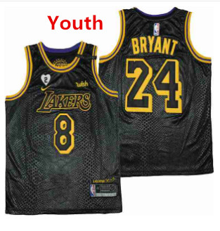 Youth Los Angeles Lakers Front #8 Back #24 Kobe Bryant With 2 Gigi Patch Black Stitched Jersey