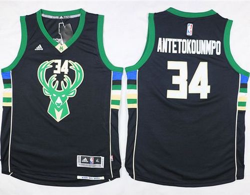Youth Bucks #34 Giannis Antetokounmpo Black Stitched NBA Jersey