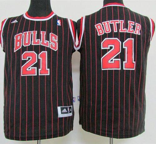 Youth Bulls #21 Jimmy Butler Black Strip Stitched NBA Jersey