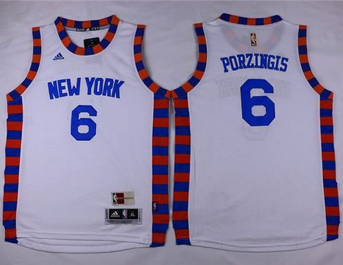 Youth Knicks #6 Kristaps Porzingis White Hardwood Classics Performance Stitched NBA Jersey