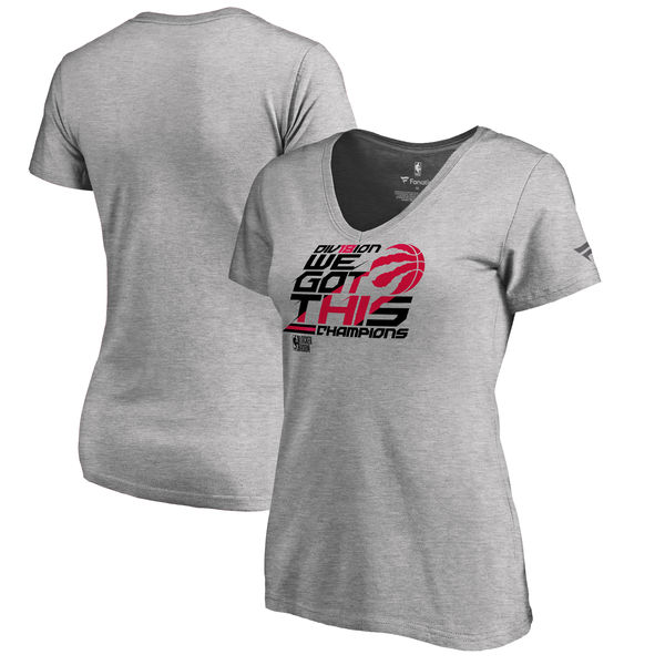 Toronto Raptors Fanatics Branded Women's 2018 NBA Atlantic Division Champions Locker Room V Neck T-Shirt Heather Gray