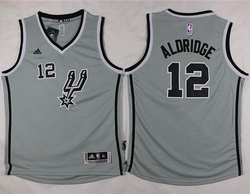 Youth Spurs #12 LaMarcus Aldridge Grey Stitched NBA Jersey