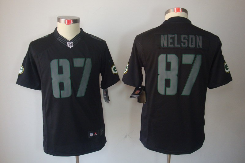 Youth NEW Green Bay Packers 87 Jordy Nelson Black Jerseys(Impact Limited)