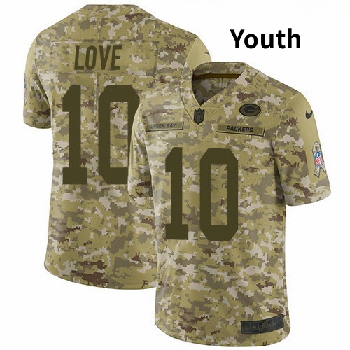 Youth Nike Packers #10 Jordan Love Camo Men's Stitched NFL Limited 2018 Salute To Service Jersey