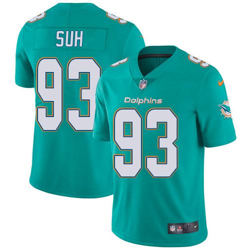 Nike Dolphins #93 Ndamukong Suh Aqua Green Team Color Youth Stitched NFL Vapor Untouchable Limited Jersey