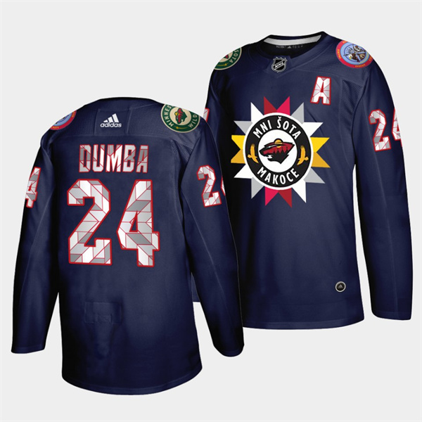 Men's Minnesota Wild #24 Matt Dumba 2021 22 Navy Native American Heritage Day Stitched Jersey