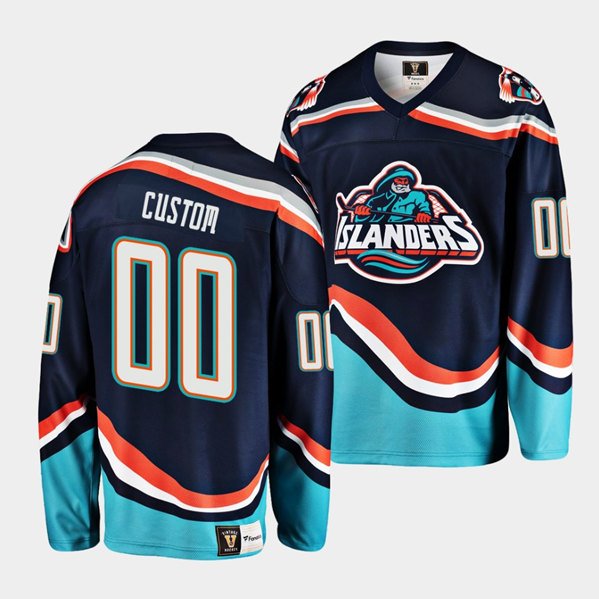 Men's New York Islanders Custom Navy 2022-23 Reverse Retro Stitched JerseyS