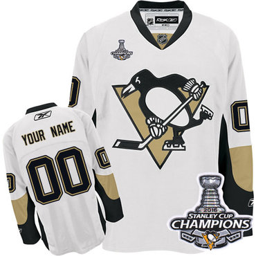 Women's Reebok Pittsburgh Penguins Customized Authentic White Away 2016 Stanley Cup Champions NHL Jersey