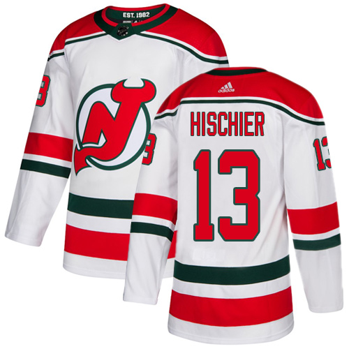 Devils #13 Nico Hischier White Alternate Authentic Stitched Hockey Jersey