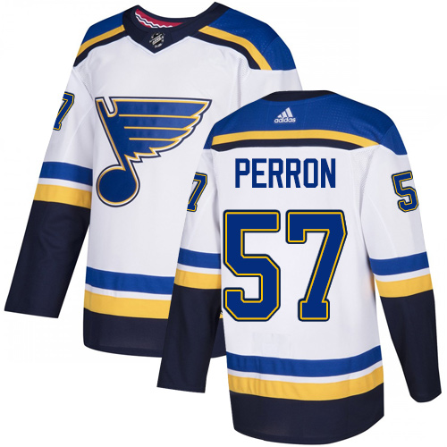Blues #57 David Perron White Road Authentic Stitched Hockey Jersey