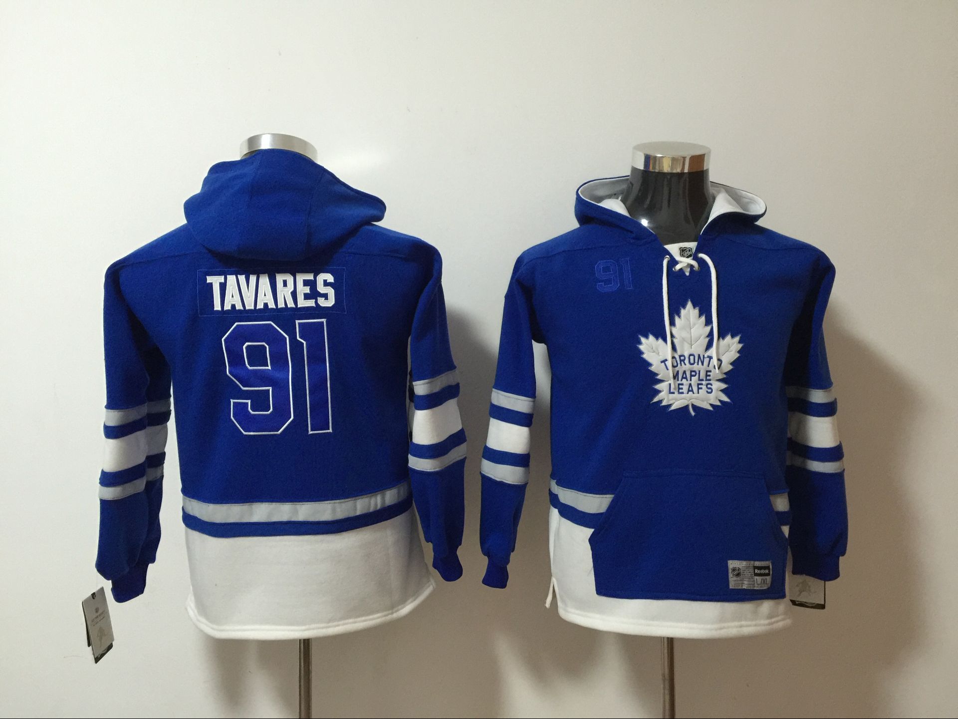 Youth Maple Leafs 91 John Tavares Blue Youth All Stitched Hooded Sweatshirt