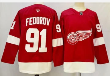 Men's Detroit Red Wings #91 Sergei Fedorov Red 2024-25 Stitched Jersey_副本