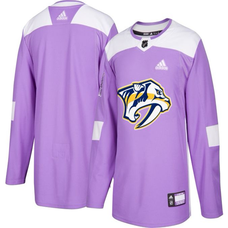 Men's Nashville Predators Purple Adidas Hockey Fights Cancer Custom Practice Jersey
