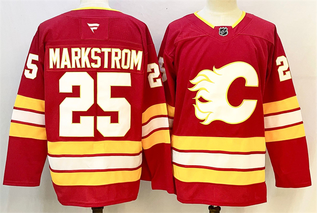 Men's Calgary Flames #25 Jacob Markstr?m Red 2024-25 Home Stitched Hockey Jersey