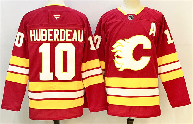 Men's Calgary Flames #10 Jonathan Huberdeau Jonathan Huberdeau Red 2024-25 Home Stitched Hockey Jersey