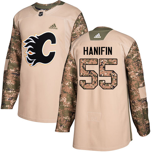 Flames #55 Noah Hanifin Camo Authentic 2017 Veterans Day Stitched Hockey Jersey