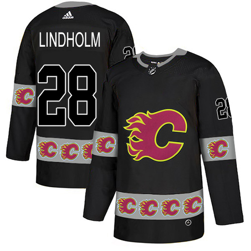 Flames #28 Elias Lindholm Black Authentic Team Logo Fashion Stitched Hockey Jersey