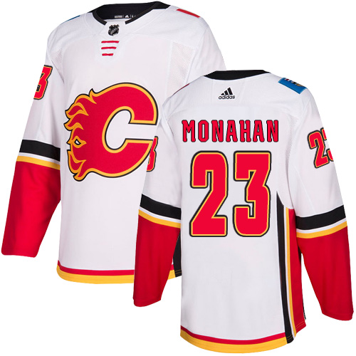 Flames #23 Sean Monahan White Road Authentic Stitched Hockey Jersey