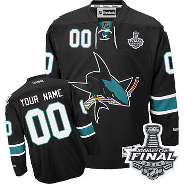 Youth Reebok San Jose Sharks Customized Authentic Black Third 2016 Stanley Cup Final Bound NHL Jersey