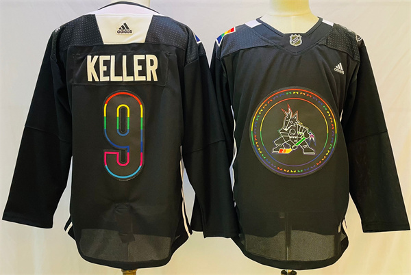 Men's Arizona Coyotes #9 Clayton Keller 2022 Black Pride Night Stitched Jersey