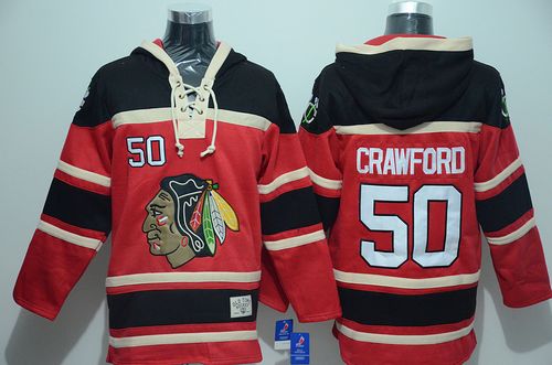 Blackhawks #50 Corey Crawford Red Sawyer Hooded Sweatshirt