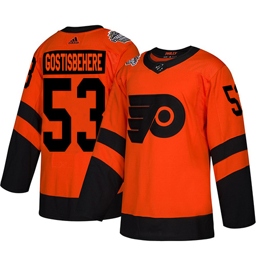Youth Flyers #53 Shayne Gostisbehere Orange Authentic 2019 Stadium Series Stitched Youth Hockey Jersey