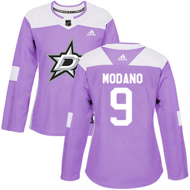 Adidas Stars #9 Mike Modano Purple Authentic Fights Cancer Women's Stitched NHL Jersey