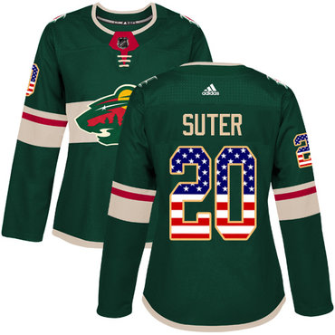 Adidas Wild #20 Ryan Suter Green Home Authentic USA Flag Women's Stitched NHL Jersey