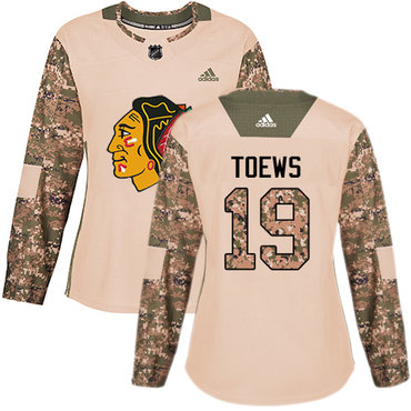 Adidas Blackhawks #19 Jonathan Toews Camo Authentic 2017 Veterans Day Women's Stitched NHL Jersey