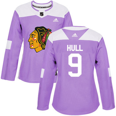 Adidas Blackhawks #9 Bobby Hull Purple Authentic Fights Cancer Women's Stitched NHL Jersey