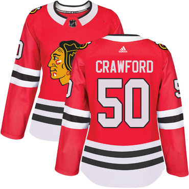 Adidas Blackhawks #50 Corey Crawford Red Home Authentic Women's Stitched NHL Jersey - 副本 (2)
